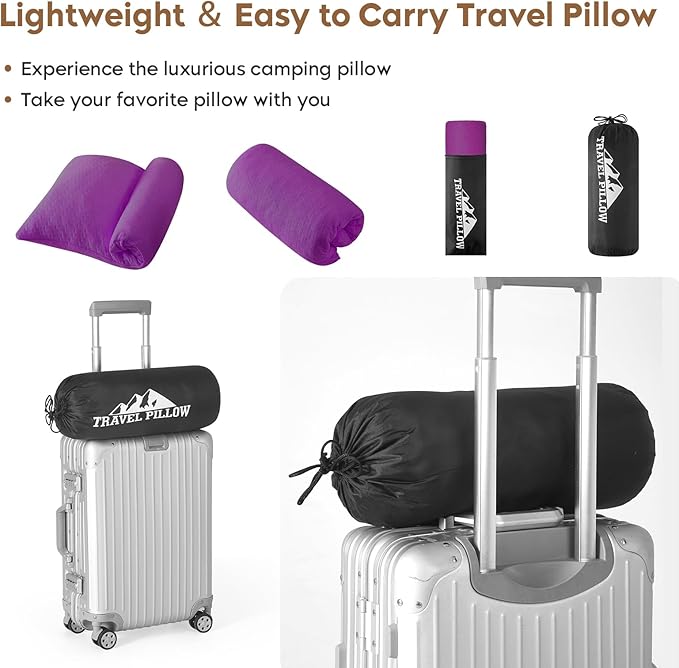 Small Shredded Memory Foam Pillow, Camping Pillow Travel Pillow - Compressible Medium Firm, Breathable Cover, Ideal Backpacking Hiking, Airplane and Car (Purple, L) - Image 6