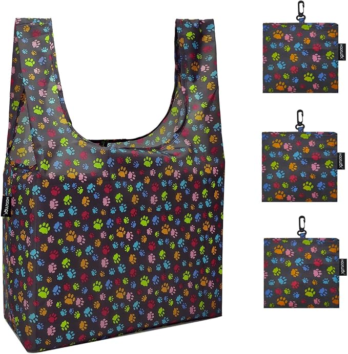 HOLYLUCK Reusable Grocery Bags,Heavy Duty Foldable Shopping Tote Bag (Extra Large, 3 Large Dog Paw Prints) by holyluck