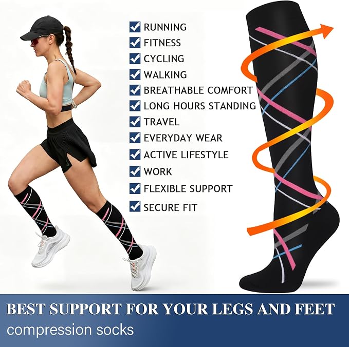 Sooverki Compression Socks for Women and Men Circulation (3/4 Pairs) is Best Support for Running Athletic Cycling Hiking - Image 6
