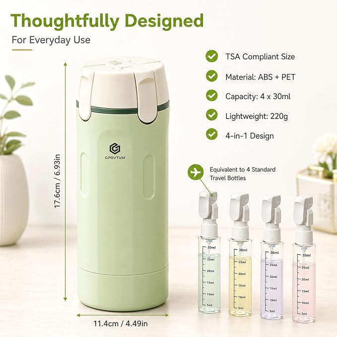 4 in 1 Travel Dispenser Bottle Four One Items Toiletry Containers Shampoo for Toiletries 4in -1 Soap 4-in-1 Leak Proof Rotatable Setpump Creams Sized TSA Refillable Lotion Cosmetic to Fill (Green) - Image 5