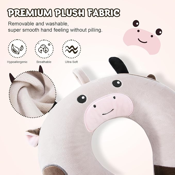 Cirorld Travel Pillow for Kids Adult Cute Neck Pillow for Traveling Memory Foam Airplane Pillow Sleep Mask Animal Flight Pillow Head Rest Neck Support for Cars Long Flights (Cow, 9-12 Y/O) - Image 3