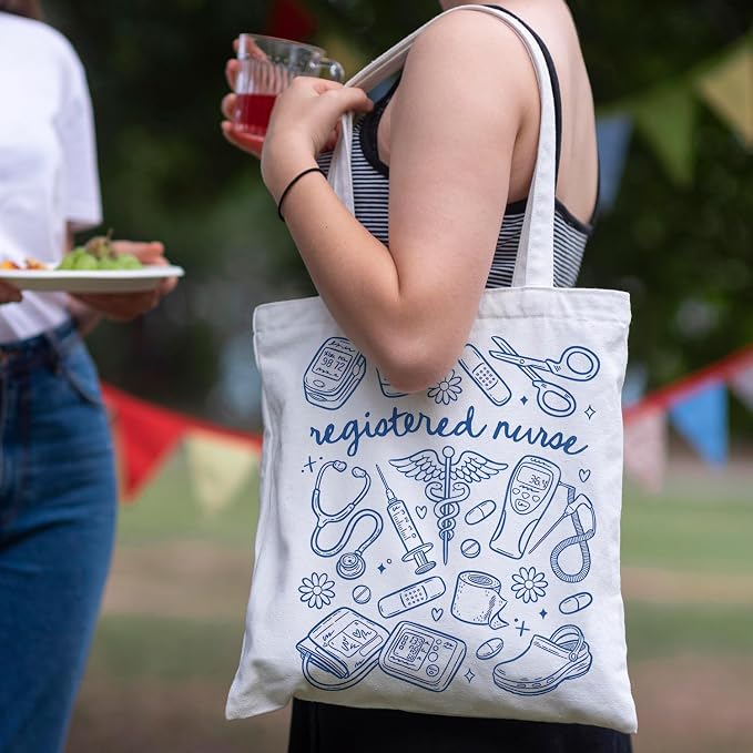 Nurse Canvas Tote Bag, Nurse Appreciation Gifts, Nursing School Gift Reusable Shopping Grocery Bags - Image 2