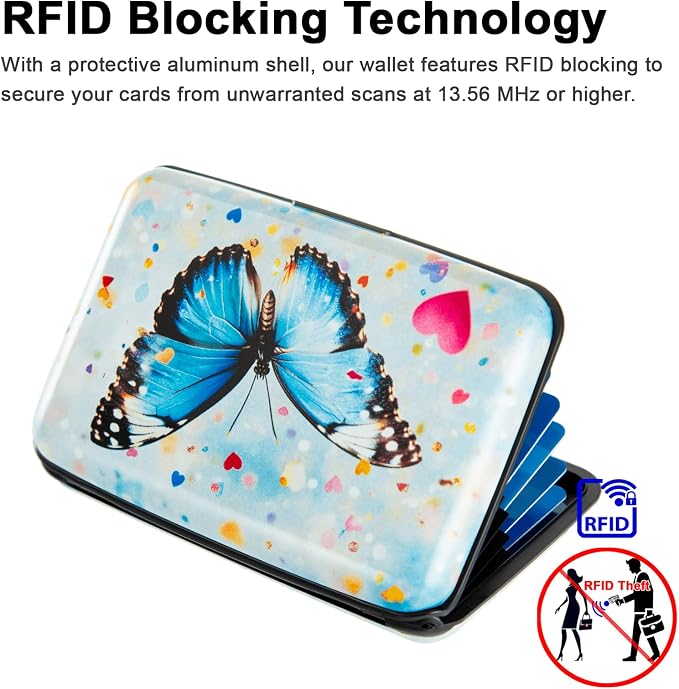 Credit Card Holder for Women Men RFID Blocking Wallet Small Business Metal Slim Mini Aluminum Hard Case (Colorful Hearts Butterfly) - Image 5