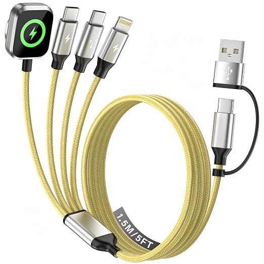 Travel Essentials Multi Charging Cable for iWatch Charger/iPhone 17, 5FT | 4 IN 2 USBA/C Cable with Dual Type-C Ports, iPhone Watch Charger, Charging Cords for Multiple Devices, Travel Multi Charger by MPATIBY