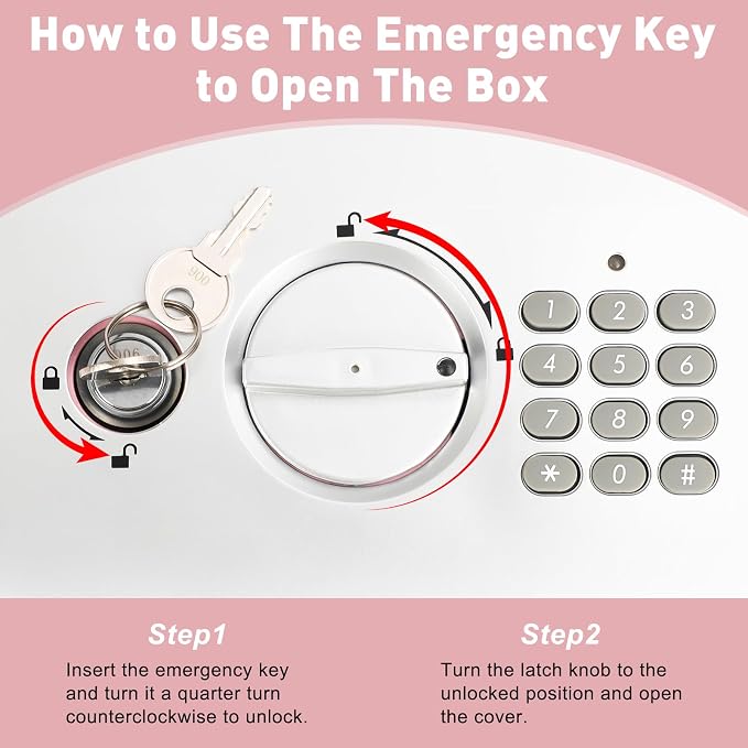 KYODOLED Pink Safe Box with Digital Keypad Lock, Lock Box with Code for Personal Items, Metal Security Box for Cash, Passport, Jewelry, Ideal for Home, Office, Garage Sale, 11.8'' x 9.4'' x 3.5'' - Image 5