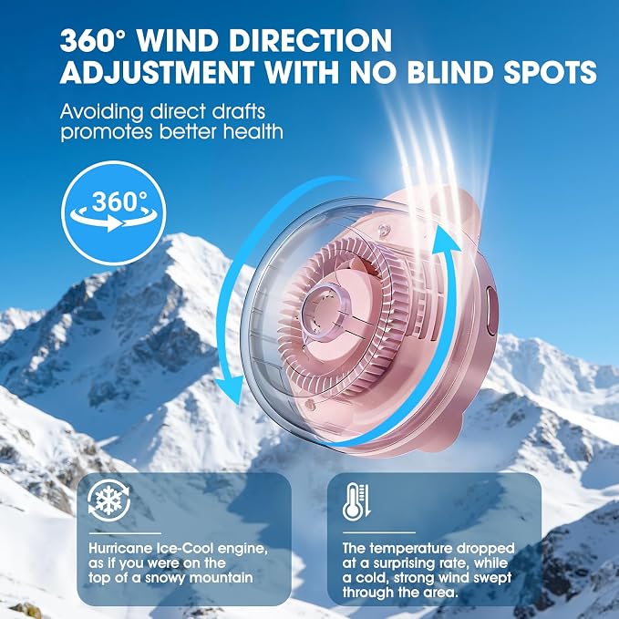 enterlent Portable Silent Mini Bladeless Electric Fan, Mini Whirlwind Fan for Waist Clip Fan (3-Speed), Hands-Free Neck Fan Suitable for Outdoor & Travel & Office, Travel Accessories (Pink) - Image 3