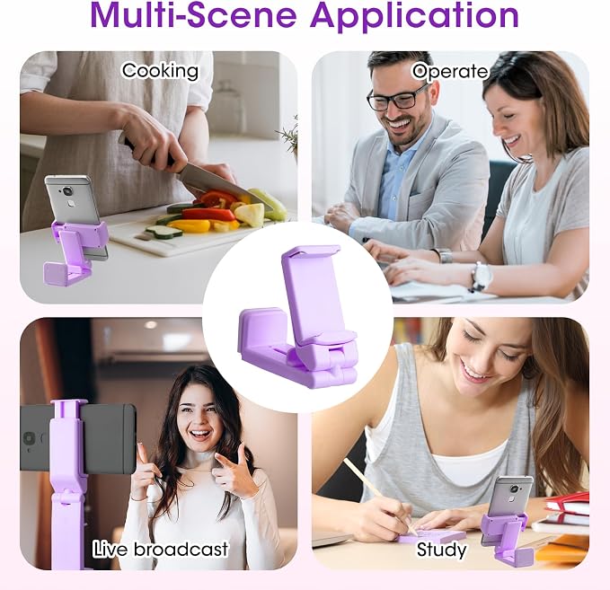Airplane Phone Holder, Foldable Phone Holder for Airplane Seat Back Luggage Pole Desk 360° Rotation for Multi-Directional Viewing, Travel Essentials Holds Cell Phones (Purple 1pcs) - Image 5