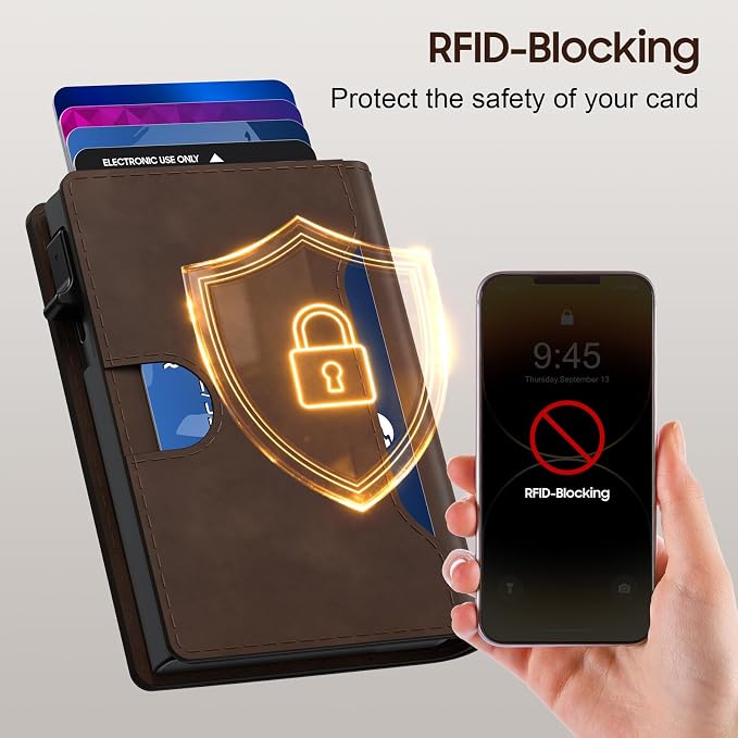 Men Wallet 8-11 Cards, Anti-Theft Minimalist Wallets, Smart Pop Up Card Wallet With RFID Blocking Function, Cash Slots, ID Window, Ultra Thin, Front Pocket(Brown) - Image 3