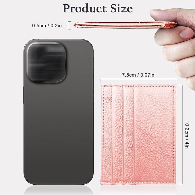 WOXVM Credit Card Holder Wallet RFID Blocking Slim Credit Card Cases Holder Premium Leather Minimalist Front Pocket Small Wallet with 6 Card Slots and 1 Pockets for Men Women (Pink) - Image 2