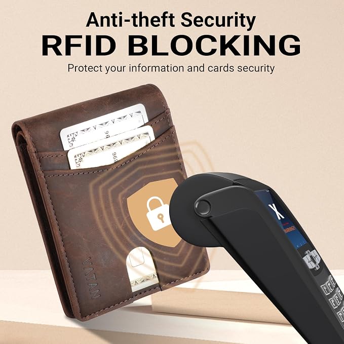 VATAN Wallet for Men Slim RFID Blocking Leather Credit Card Holder Wallet for 15 Cards, Bifold Minimalist Thin Wallet with 2 ID Windows & Cash Slot, With Gift Box (CH Coffee) - Image 5