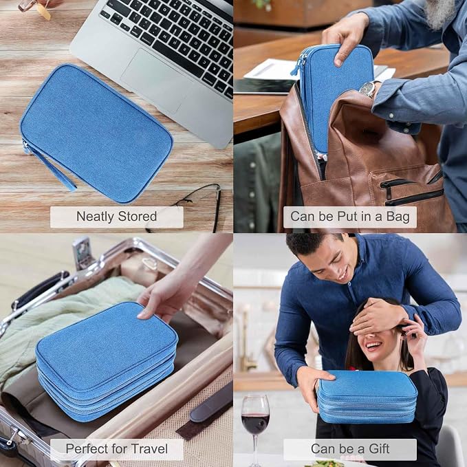 FYY Electronic Organizer, Travel Tech Pouch Bag, Large, Cyan | Wrist Strap, Waterproof, Double Layers Portable Electronics Travel Carrying Case for Cord, Charger, Daily Business Trips Use - Image 7