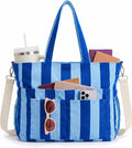 Kacctyen Striped Beach Tote Bag for Women Large Beach Foldable Tote Bag with Zipper Pockets for Travel Pool by Kacctyen