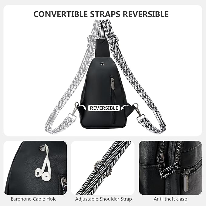 Anti-theft Chest Bags Women Small PU Leather Sling Fanny Pack | RFID Blocking,Safety Zipper,5 Card Slots,Adjustable Strap,Large Capacity,Multi Pockets,Faux Leather,Daypack,Bum Bags,Travel - Image 5