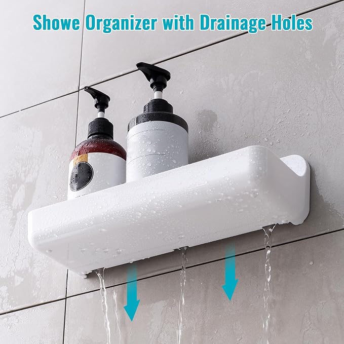 CGBE 2-Pack Adhesive Shower Shelves, Acrylic Bathroom Wall Caddy, White | No Drilling, Acrylic Organizer, Drain Holes, Removable Design, Bathroom Wall and Bathtub Storage - Image 4
