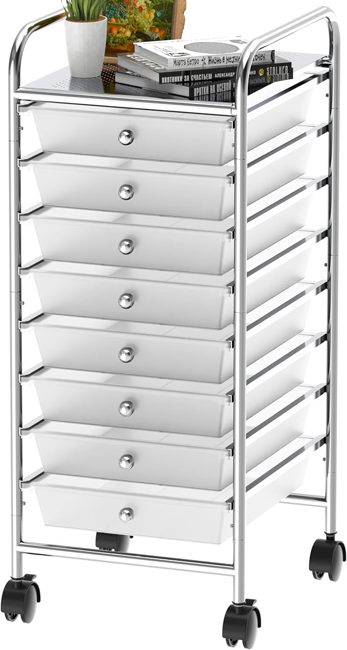Simple Houseware 8 Drawers Rolling Utility Cart Art Craft Storage, Chrome | 1-Column, 30.25" Height, Lockable Wheels, for School, Office, Art Craft, and Paper Storage by SimpleHouseware