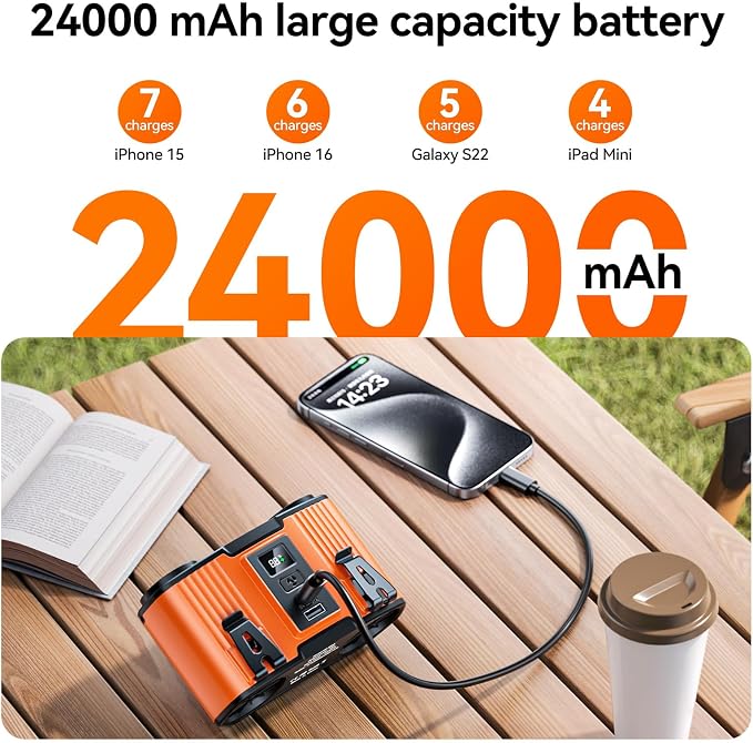 Doublepow 24000mAh Portable Waist Fan, Personal Fan, Dual Air Ducts Motors, Rechargeable Clip On Belt for Working, 10 Speeds 45H Wearable Neck Cooling, for Outdoor Work Travel, Power Outage (Orange) - Image 2