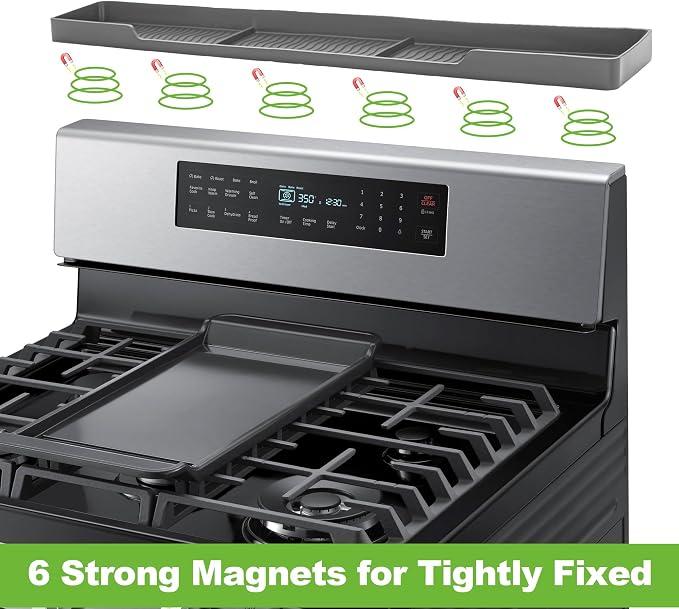 30 Inch Magnetic Stove Top Shelf | 3-Zone Kitchen Organizer with Anti-Slip & Anti-Fall Design | Heat Resistant (-40°F to 446°F) Food-Grade Silicone Spice Rack for Flat-Top Stoves, Grey - Image 4