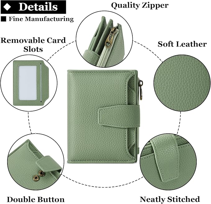 Small Wallet Women RFID Blocking Soft Leather Bifold Compact Card Holder Wallet for Women with Zipper Coin Pocket 4 ID Window - Image 5