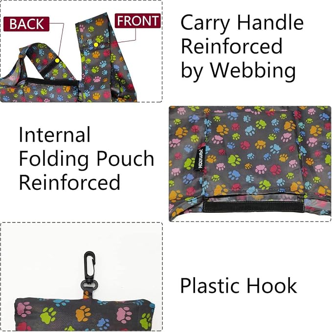 HOLYLUCK Reusable Grocery Bags,Heavy Duty Foldable Shopping Tote Bag (Extra Large, 3 Large Dog Paw Prints) - Image 2