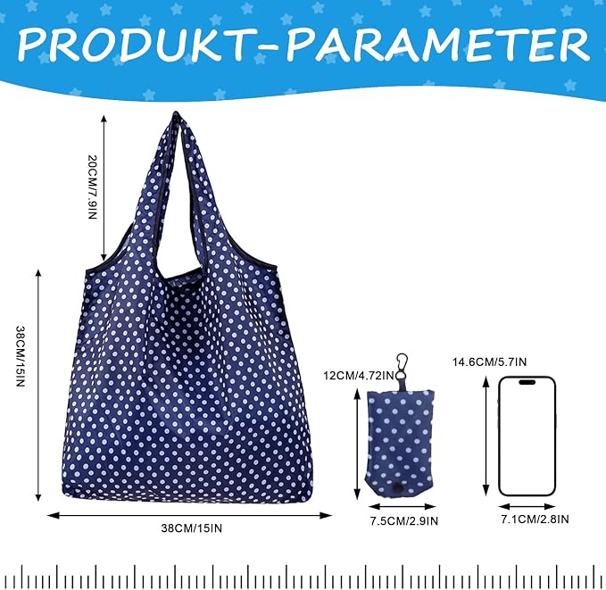 DXMWWTP 6 Pcs Foldable Reusable Shopping Bags,Tote Bags, Grocery Bags with Hook, Eco-friendly Travel Recycle Shopping Bags in Pocket, Waterproof and Machine Washable for Daily Shopping Supplies - Image 3
