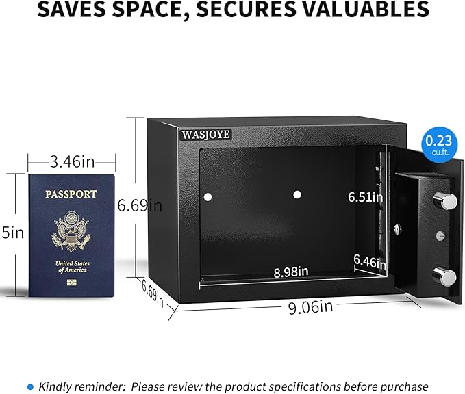 Small Safe with Key for Money, 0.25 Cu Ft Key Lock Box (Black) | Small Safe Box Coffre Fort for Money Cash Jewelry Medicine Passport, Steel High Security Safety Box - Image 2