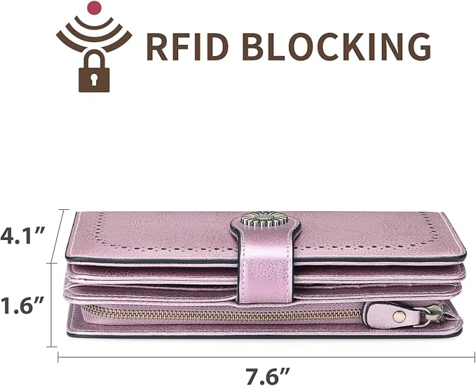 SENDEFN Wallets for Women Leather Credit Card Holder with RFID Blocking Large Capacity Wristlet | with RFID Blocking - Image 3