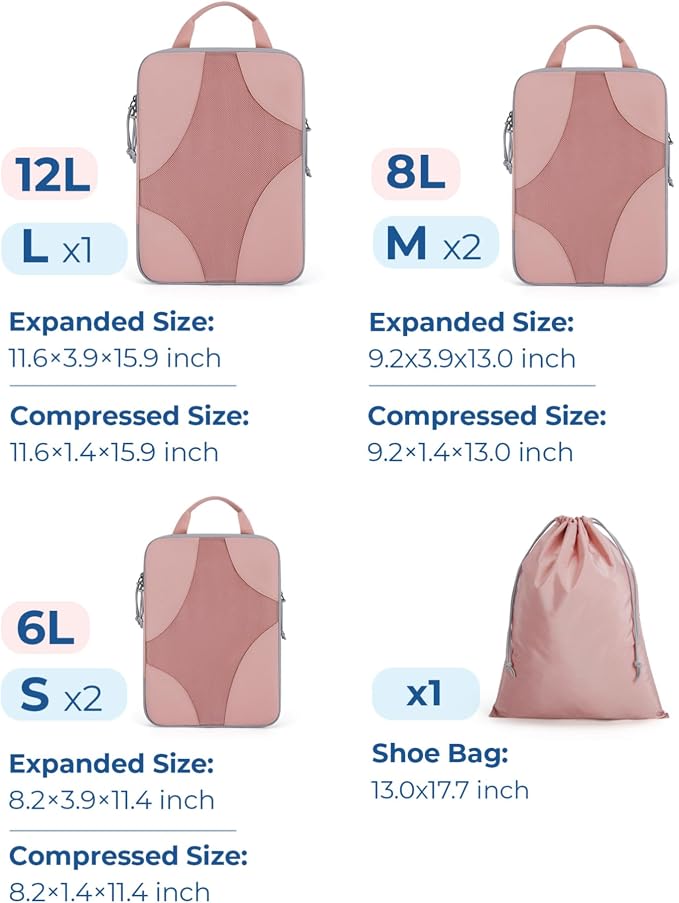 Bagsmart Compression Packing Cubes, Travel Bag Cruise Ship Essentials | Lightweight, Compressible Suitcase Organizer Set fit Standard Carry-On & Checked Luggage, 6 Set, 14 Set Washable Packing Bags - Image 2