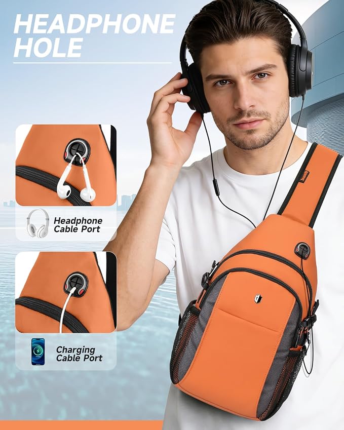 Expandable Sling Bag for Women, Anti-Theft Crossbody Bag with Side Pocket & Earphone Hole, Hiking Chest Pack for Travel, College & City Commute, Fits 11 inch iPad, Switch 2, Orange - Image 7