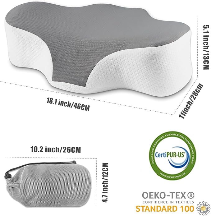 Bespilow Travel Size Cervical Neck Pillow for Sleeping,Ergonomic Support | Small Comfortable Contour Memory Foam Pillows for Neck Pain Relief, Compact Camping Pillow for RV, Road Trip, Cooling Cover - Image 8
