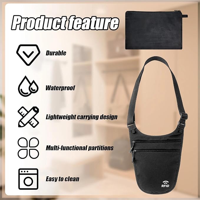 Travel Money Belt Under Clothes,RFID Passport Wallet, Hidden Money Belt for Travel Women Men, Secure Wallet to Protect Cash, Credit Cards - Image 4