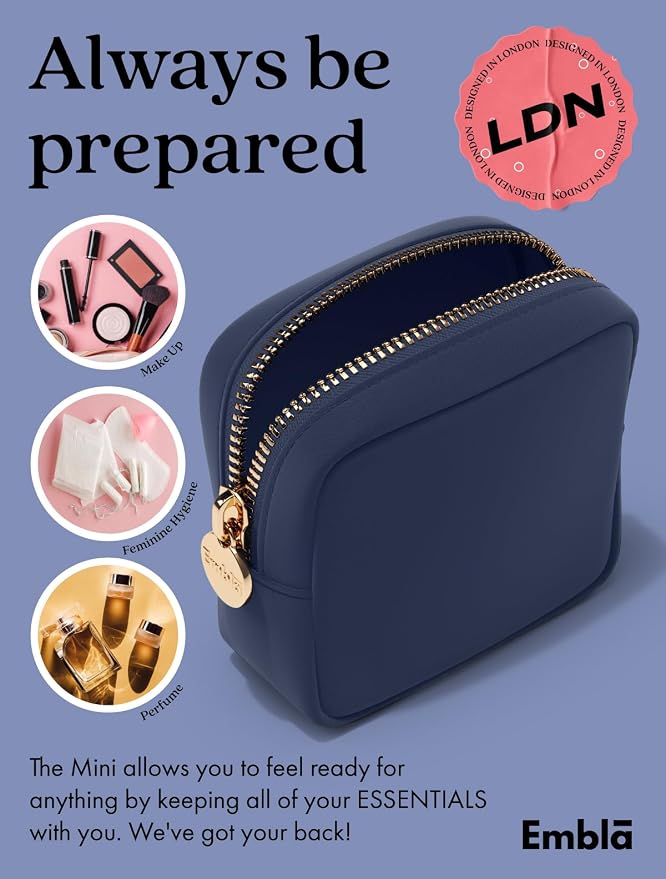 Embla Makeup Bag Travel Cosmetics Pouch and Toiletry Bag, Nylon Zipper Pouch Purse, Cute Make Up Organizer Storage Tote for Women Girls, Travel Skincare Case, Small Makeup Bags, Sapphire - Image 4