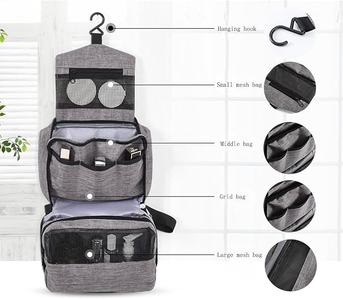 Travel toilet bag is used to store toiletries, Suitable for short-term travel use hanging toilet bag (Gray) - Image 8