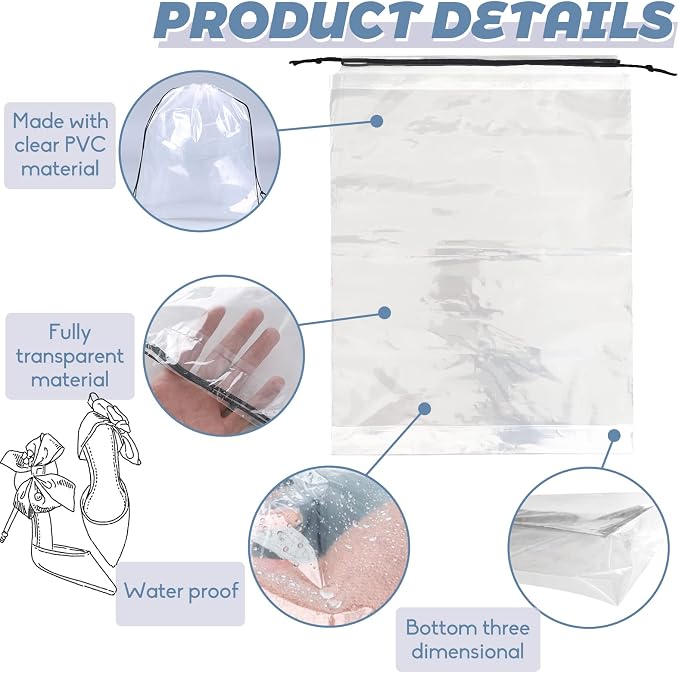 100 Pcs Shoe Bags for Travel,Large Transparent Travel Shoe Bags for Packing,Clear Plastic Drawstring Bag Shoe Dust Bags,Portable Shoes Organizers Pouch with Rope for Men and Women - Image 3
