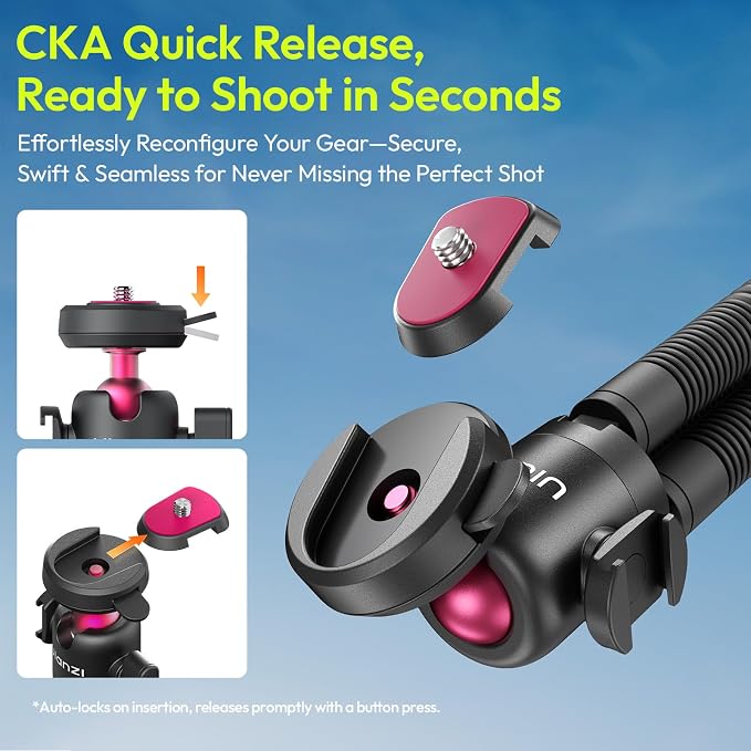 ULANZI MT-91 Flexible Octopus Tripod for Phone, GoPro&Camera, 3‑in‑1 Mini Tripod w Bluetooth Remote, CKA Quick Release w 1/4 Screw, GoPro Adapter, Phone Holder for Vlogging, Selfies, Video Recording - Image 6