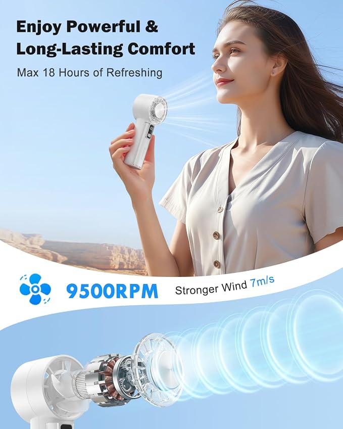 AMACOOL Handheld Fan with Ice Cooler, Mini Portable Cooling Fan | Gifts for Mom Her Women Girl, Small Yet Powerful, Personal Hand Fans for Men Travel Essentials Beach Outdoor Makeup - Image 4