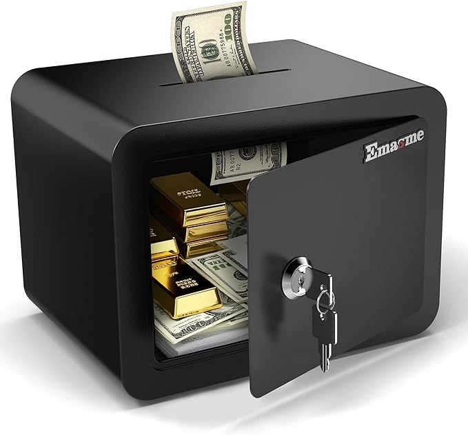 Small Safe, Locker Safes with Key and Coin Slot, Little Safes for Money, Cheap Home Safety, Small Hidden Safe, Savings Box with Key – Mini Security for Home, Office, Travel, Pets，0.23 Cubic by brandnewindoorstyle