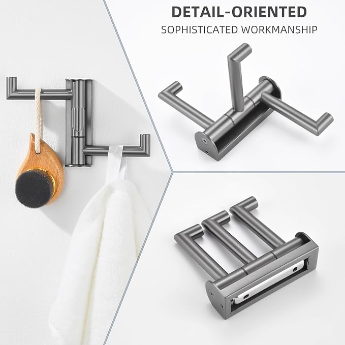 Angle Simple Swivel Hook 3 Arms, Towel Hook for Bathroom, Gunmetal Gray | SUS304 Stainless Steel, Foldable Hand Towel Holder, Compact & Heavy Duty for Shower Closet Kitchen, Screws Wall Mount - Image 9