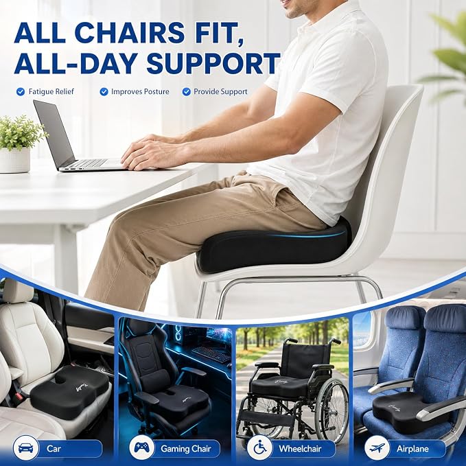 2 Pack Seat Cushion Memory Foam for Office Chairs Car, Black and Gray | Office Chair Cushion for Desk Airplane, Butt Pillow for Long Sitting Sciatica, Hip, Coccyx,Tailbone Pain Relief - Image 6