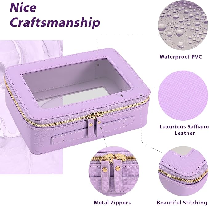 Aveniee Clear Makeup Bag Organizer,Large Travel Toiletry Bag for Women, Waterproof Cosmetic Pouch with Zippers,Car Organizers and Storage Case for Accessories,Lilac - Image 3