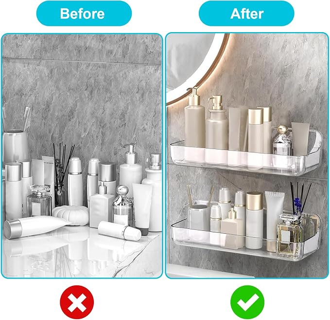 CGBE 2-Pack Adhesive Shower Shelves, Acrylic Bathroom Wall Caddy, Clear | Acrylic Shower Caddy, Wall Mounted Storage, No Drilling, Automatic Draining, For Cabinet Door and Shower Wall - Image 7