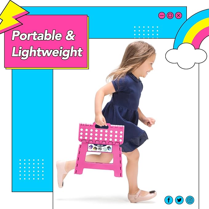 Delxo 9 Inch Kids Step Stool,300 Lbs Folding Step Stool for Toddler Pink | Foldable Step Stool,Non-Slip Foot Stools with Handle, Lightweight Collapsible Stool for Kitchen,Bathroom,Bedroom,Garden - Image 6