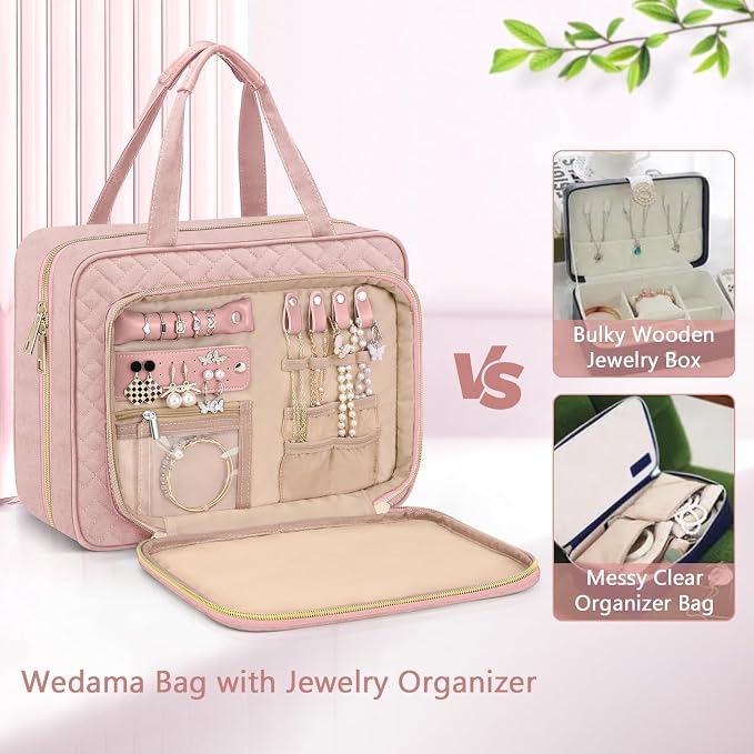 Toiletry Bag for Women, Hanging Travel Toiletry Bag with Jewelry Organizer Compartment Large Makeup Bag, PVC Waterproof Cosmetic Travel Bag for Travel Business Trips Camping Bathroom, Pink - Image 3
