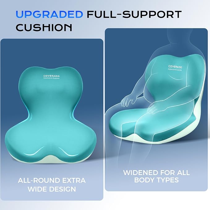 Coverado Car Seat Cushion and Lumbar Support Pillow One Piece, Memory Foam Ergonomic Back Support Driving Seat Cushion for Back Pain, Non-Slip Washable Cushion for Car, Driver, Office - Image 3