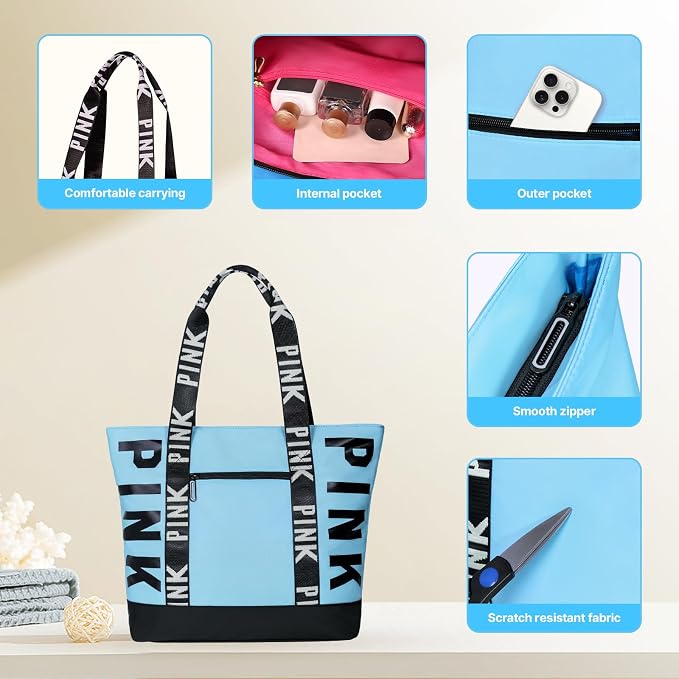 Boomistry Travel Tote Bag for Women, Large Waterproof Beach Bag for Daily | 17L Tote Bag with Zipper, Travel Handbags For Daily, College, Work, Shopping - Image 6
