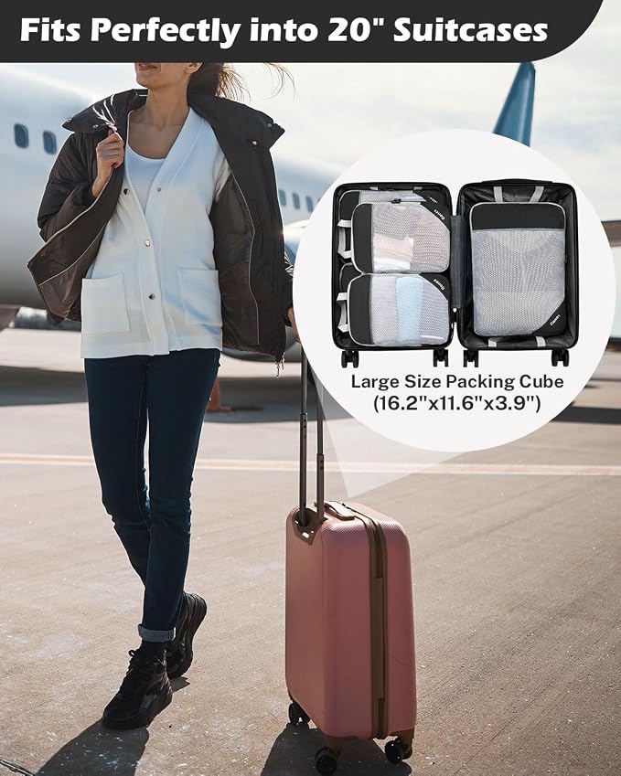 Gonex Compression Packing Cubes for Travel, Mesh Bags Luggage Organizers | Set of 4/5/6/7/10 for Essentials, Extensible, Fits 20"Carry-on Suitcases, See-through Mesh, Double Zipper Compression - Image 2
