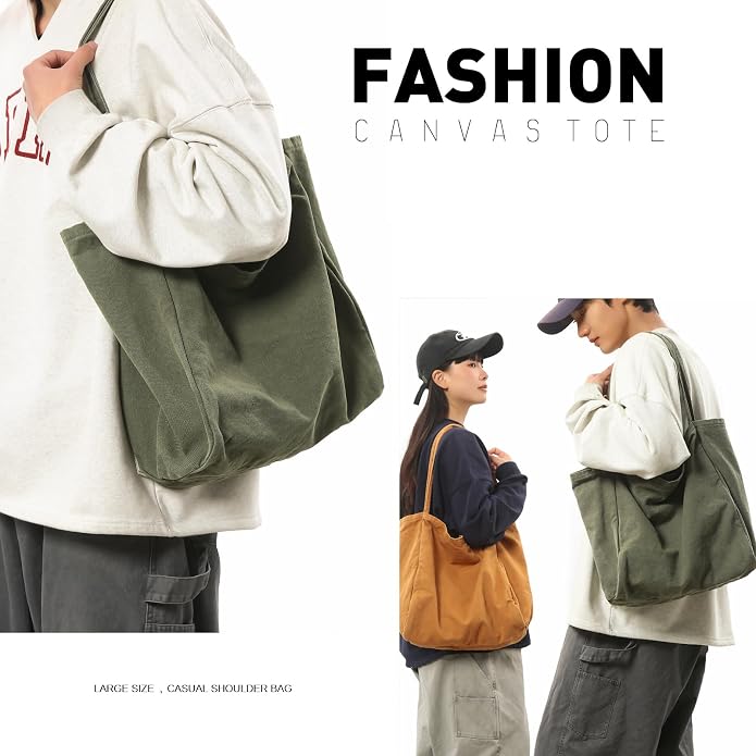 Canvas Tote Bag for Women Large Hobo Shoulder Bag for Work Travel Casual Message Bag Tote Purse handbags - Image 3