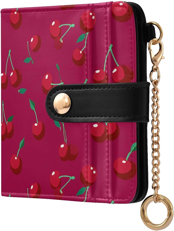 Vector Red Cherry Women's Wallets RFID Blocking,Credit Card Holder Bifold Wallet,Slim Card Cases,PU Leather Travel Wallet for men Girls by visesunny