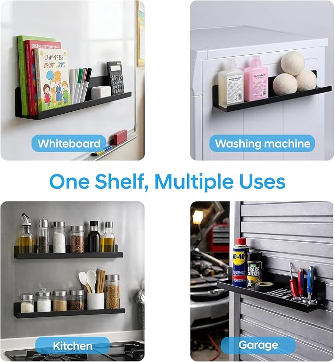 2 Pack 17" Metal Magnetic Bookshelf for Whiteboard, Strong Reusable Magnetic Display Shelf, Holds up to 12 lbs, Storage Organizer for Classroom, Kids Room, Office, Kitchen & Garage - Image 2