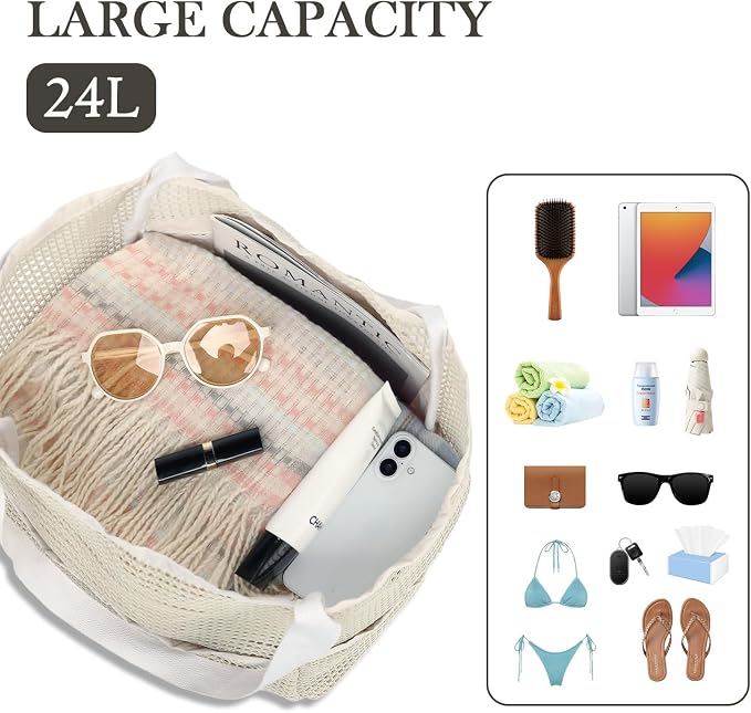 Fammart Mesh Beach Bag for Women, Summer Straw Tote Hobo Pool Bags with Zipper Pocket, Travel Vacation Cruise Essentials 2026 - Image 5