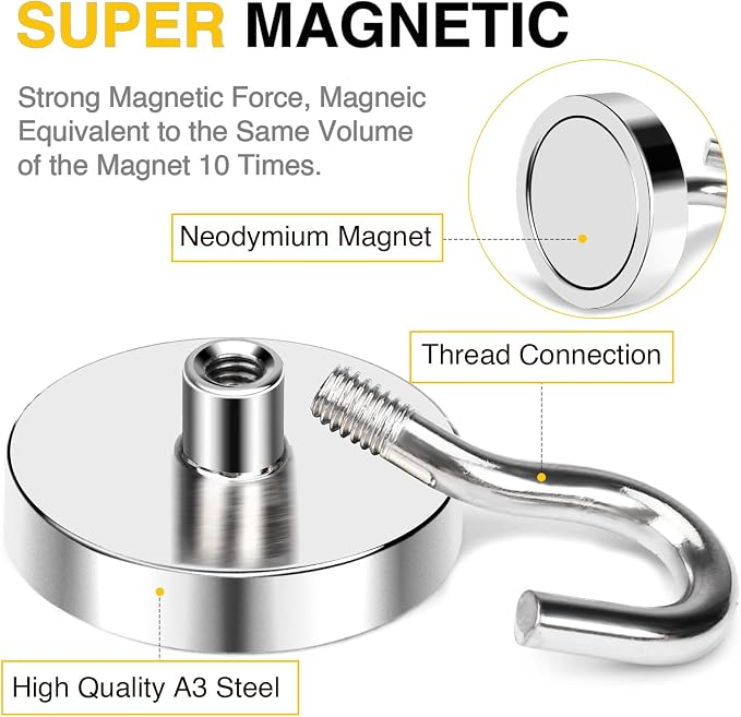 DIYMAG Magnetic Hooks 10pcs 170lbs Cruise Essentials 2026 Magnet Hook | Neodymium Heavy Duty Strong Magnets Hanging Ship Cabins Refrigerator Fridge Classroom Beach Vacation Kitchen Grills Home Tool - Image 3